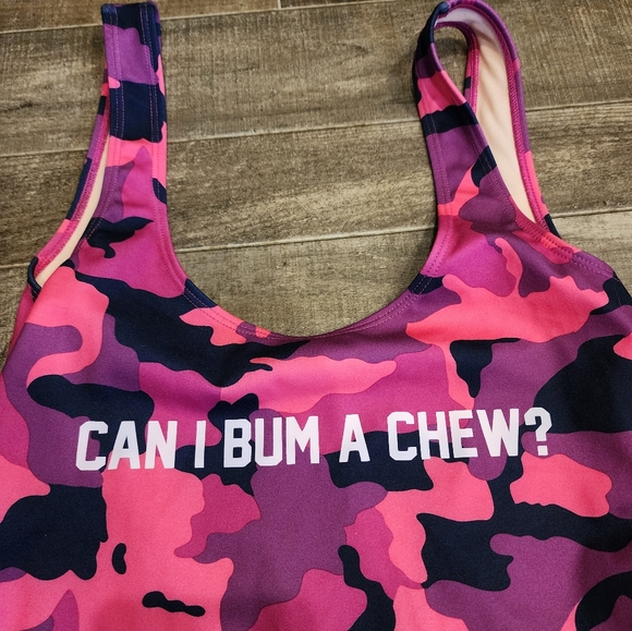 Private Party One Piece Pink Camo Country Girl Bum a Chew Redneck Humor M/L NWOT - Picture 3 of 7